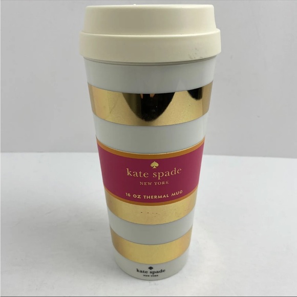 Kate Spade White Gold Striped 16oz. Thermal Mug - Picture 1 of 7